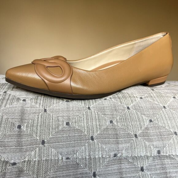 Vionic Arielle Caramel Tan Leather Flats Women’s 6 Pointed Toe Comfort Slip Ons - Picture 3 of 16